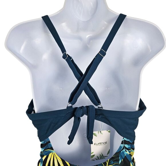 Tropical Print Womens Large One-Piece Swimsuit Crisscross Back Straps Cutout - Picture 5 of 7